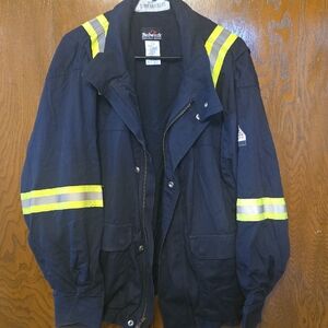 Bulwark Flame Resistant Dark Blue Construction Jacket with  Reflective Accent